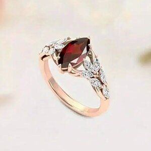 Marquise Red Gemstone 14K Gold Plated Ring Size 6